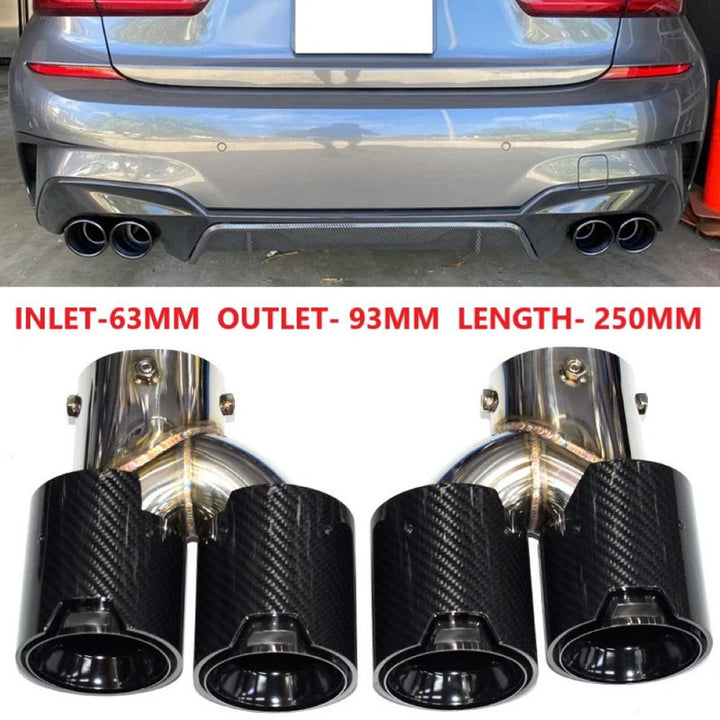 Car Craft Compatible With Bmw 1 2 3 4 5 6 7 Z4 X1 X2 X3 X4 X5 X6 X7 Dual M Exhaust Muffler Tip Exhaust System Nozzle Tailpipe Carbon Fiber And Black Inlet 63mm,outlet 93mm,length 250mm - CAR CRAFT INDIA