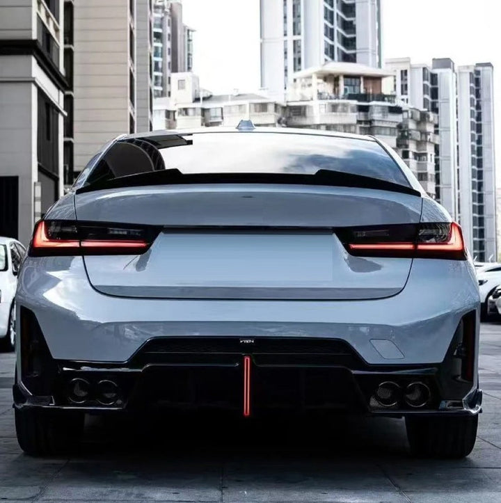Car Craft Compatible With Bmw 3 Series G20 Lci 2023+ M Sport Rear Bumper Diffuser After Lip Splitter Skirs Vten Style With Light Black - CAR CRAFT INDIA