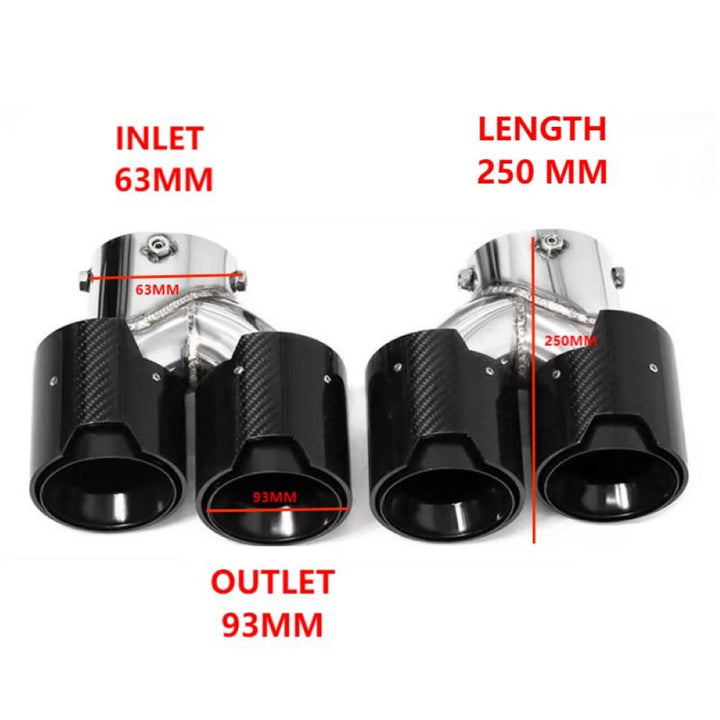 Car Craft Compatible With Bmw 1 2 3 4 5 6 7 Z4 X1 X2 X3 X4 X5 X6 X7 Dual M Exhaust Muffler Tip Exhaust System Nozzle Tailpipe Carbon Fiber And Black Inlet 63mm,outlet 93mm,length 250mm - CAR CRAFT INDIA