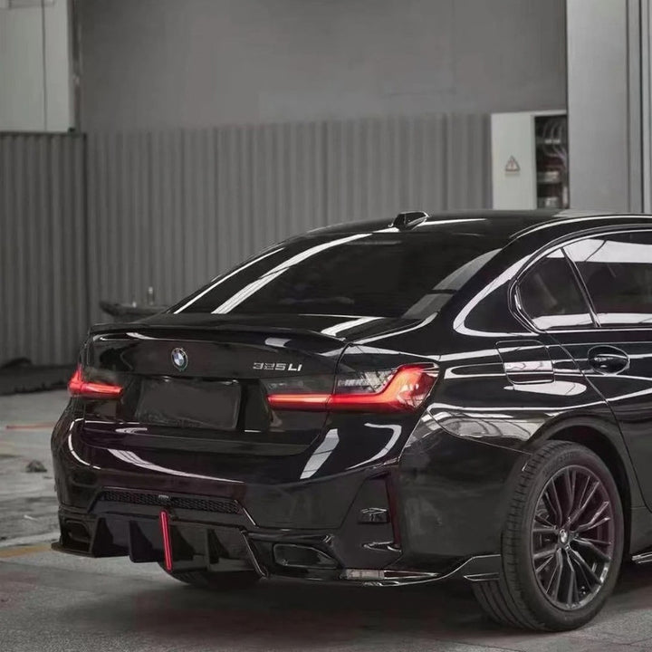 Car Craft Compatible With Bmw 3 Series G20 Lci 2023+ M Sport Rear Bumper Diffuser After Lip Splitter Skirs Vten Style With Light Black - CAR CRAFT INDIA