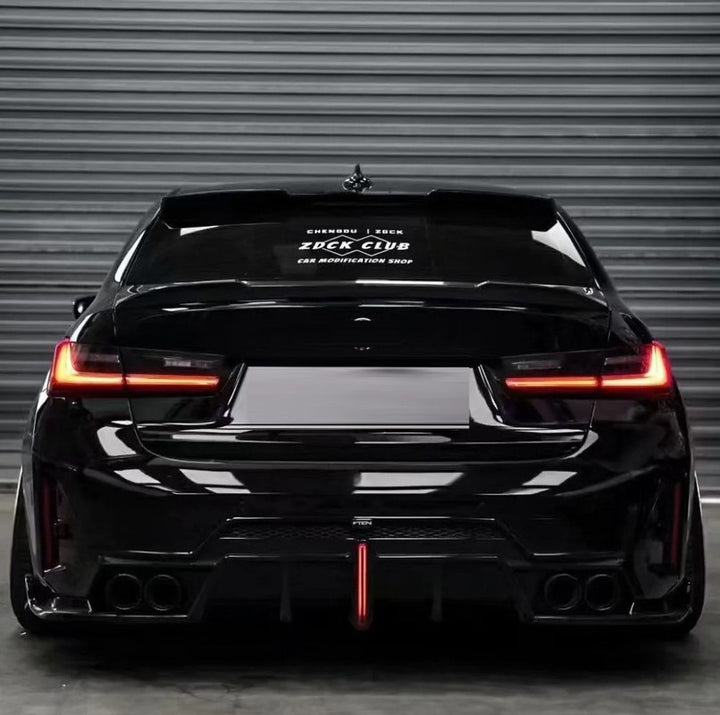 Car Craft Compatible With Bmw 3 Series G20 Lci 2023+ M Sport Rear Bumper Diffuser After Lip Splitter Skirs Vten Style With Light Black - CAR CRAFT INDIA