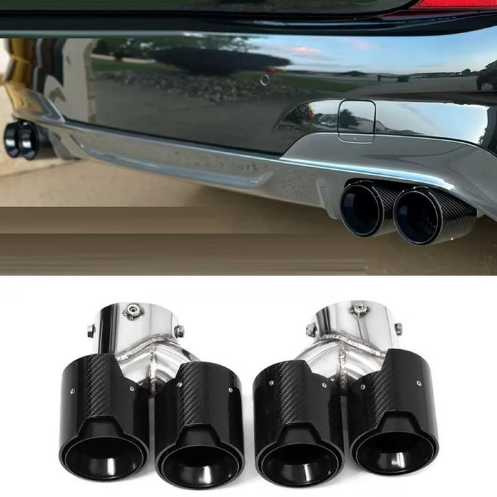 Car Craft Compatible With Bmw 1 2 3 4 5 6 7 Z4 X1 X2 X3 X4 X5 X6 X7 Dual M Exhaust Muffler Tip Exhaust System Nozzle Tailpipe Carbon Fiber And Black Inlet 63mm,outlet 93mm,length 250mm - CAR CRAFT INDIA