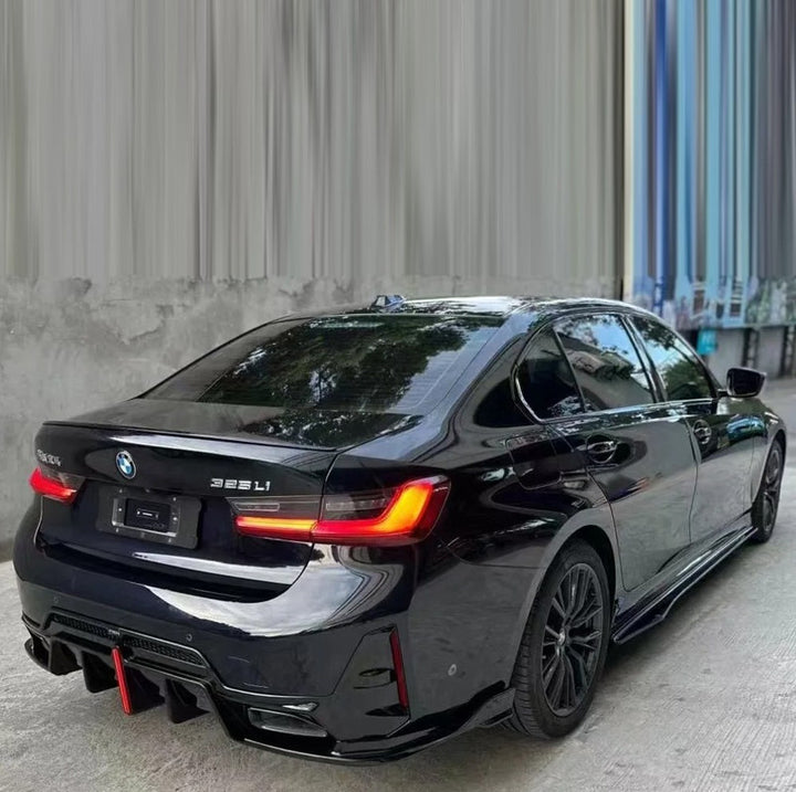 Car Craft Compatible With Bmw 3 Series G20 Lci 2023+ M Sport Rear Bumper Diffuser After Lip Splitter Skirs Vten Style With Light Black - CAR CRAFT INDIA