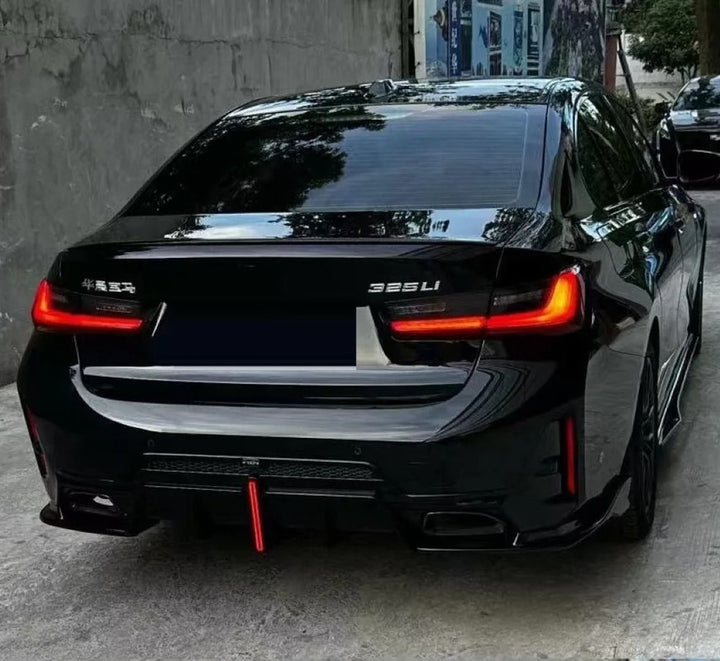 Car Craft Compatible With Bmw 3 Series G20 Lci 2023+ M Sport Rear Bumper Diffuser After Lip Splitter Skirs Vten Style With Light Black - CAR CRAFT INDIA