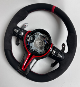 Car Craft Compatible With Bmw 5 Series F10 F07 Gt 2010-2017 6 Series F06 F12 2011-2019 7 Series F01 F02 Series 2009-2015 8 Series Upgraded Custom M Sports M3 M4 Full Steering Wheel Alcantara Red Full CC-8059 - CAR CRAFT INDIA