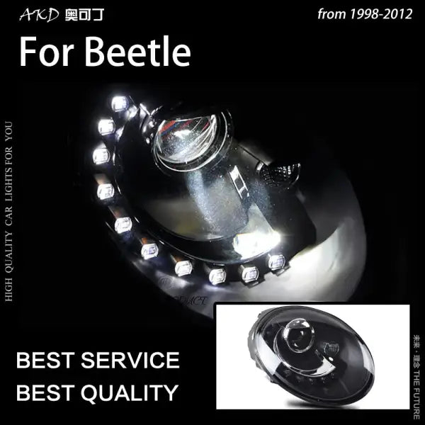 VW Beetle Headlights 1998-2012 Beetle LED Headlight DRL Hid Head Lamp Brand Sonar Bi Xenon Beam