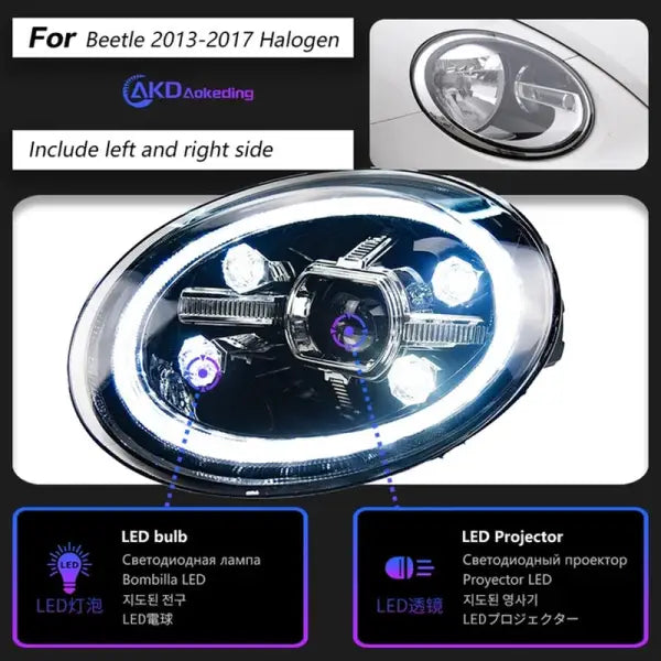 VW Beetle Headlights 2013-2020 Beetle LED Headlight DRL Head Lamp LED Projector High Low Beam