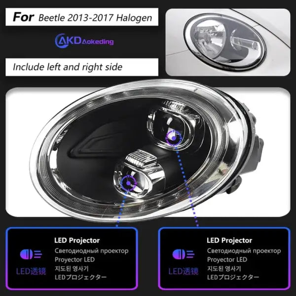 Beetle Headlights 2013-2020 VW Beetle LED Headlight Projector Lens DRL Head Lamp High Low Beam
