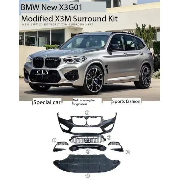 bmw x3 g01 2018-2022 upgrade to x3 g01 f97 x3m sports bodykit front rear  bumper side skirt grill