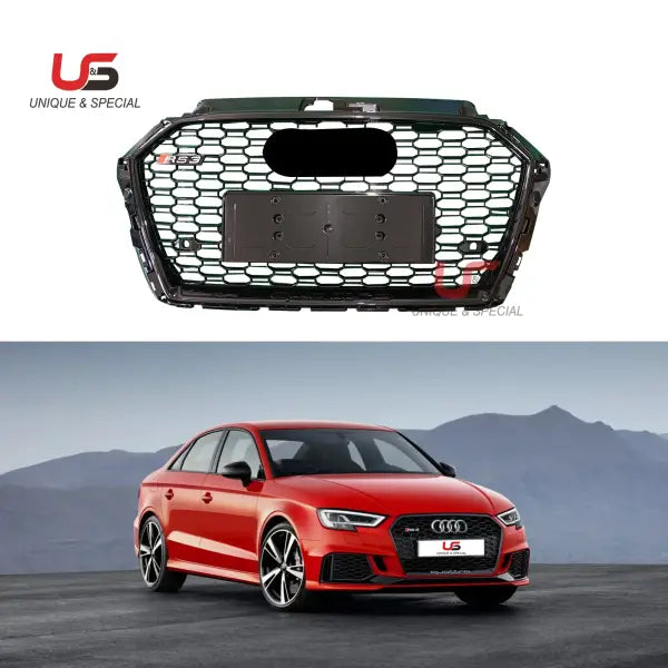 Body Kit Electroplating Silver Honeycomb Mesh Grille for Audi A3 2017 2018 Facelift Audi RS3 Front Grille