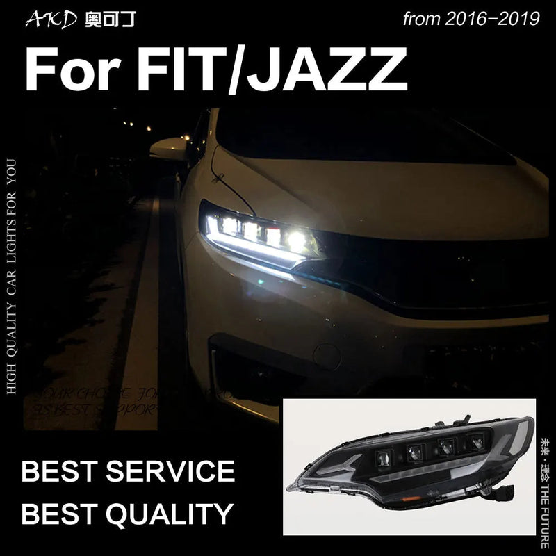 Car Styling Head Lamp for Fit Jazz Headlights 2014-2018 Dynamic Signal LED Headlight LED DRL Hid Bi Xenon