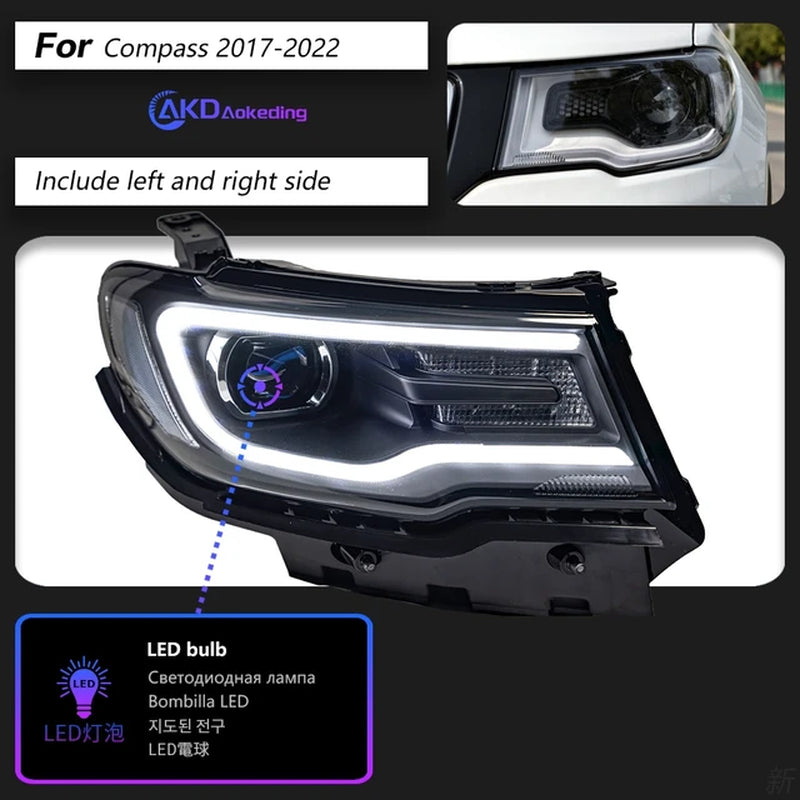 Car Styling Head Lamp for Jeep Compass Headlights 2017-2018 New Compass LED Headlight LED DRL Hid Bi Xenon