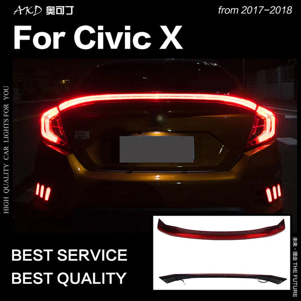 Civic 2017-2018 Civix Sedan LED Tail Lamp LED DRL Cross Rear Trunk Lamp Warning Light