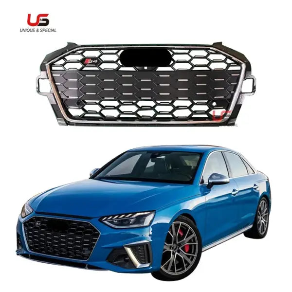 High Quality Auto Front Grille for Audi A4 S4 Upgrade to 2020-2021 S4 Silver Gloss Black Frame Bumper Grille ABS Material