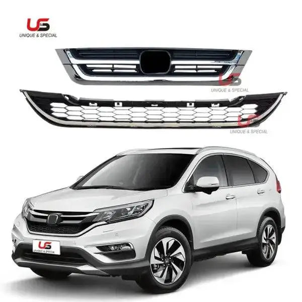 Chrome ABS Front Grille Set For 2010-2011 Honda CR-V - Upper & Lower Mesh Replacement