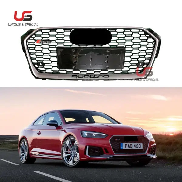 High Quality Front Bumper Grille for 2017-2019 Audi A5 Modified to RS5 Grille Honeycomb Mesh ABS Material Rs5Grill RS5 Bumper