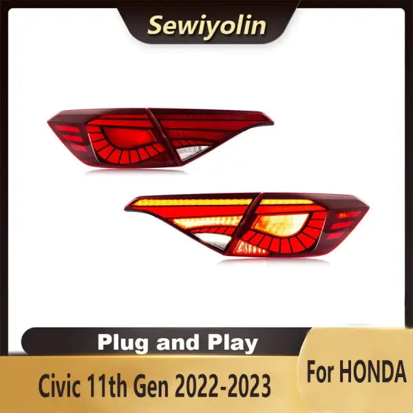 Car for Honda Civic 11Th Gen 2022 2023 Led Tail Lights Lamps Red Plug and Play Driving Lamps Daylight Rear DRL