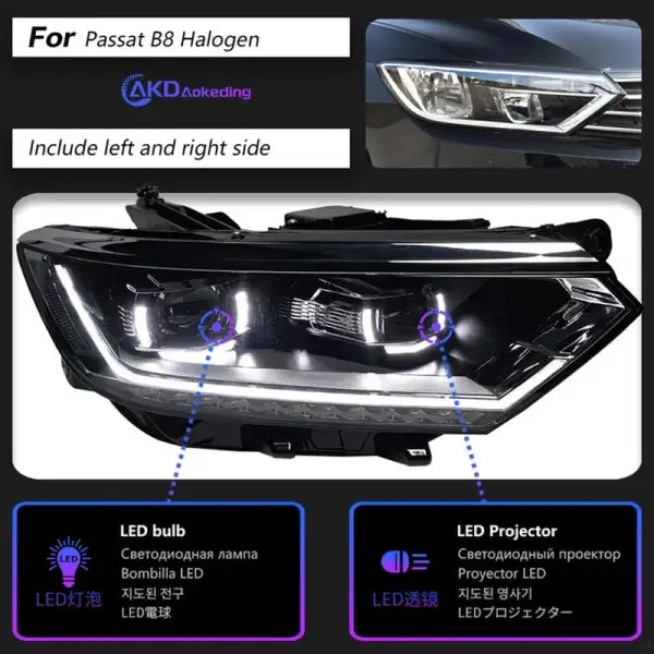 Car Lights for VW Passat B8 LED Headlight Projector Lens 2016-2019 Magotan Headlights DRL Head Lamp Angel Eye