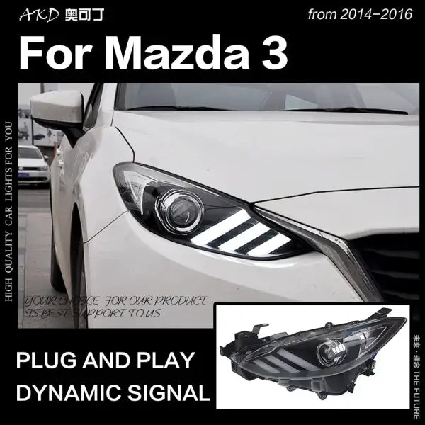 Mazda 3 Headlights 2014-2016 Axela LED Headlight Mustang-Design LED DRL Hid Head Lamp Bi Xenon