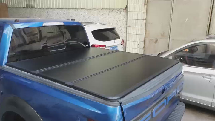 Car Craft Compatible With Toyota Hilux Revo 2015-2024 Rear Truck Bed Retractable Lid Tonneau Tray Cover Roller Back Rear Hand Manual Controlled By Tri Fold Folding CC-5132