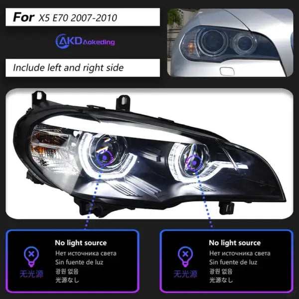 Car Styling Head Lamp for BMW X5 Headlights 2007-2013 E70 LED Headlight Angel Eye DRL Signal Lamp Hid Automotive