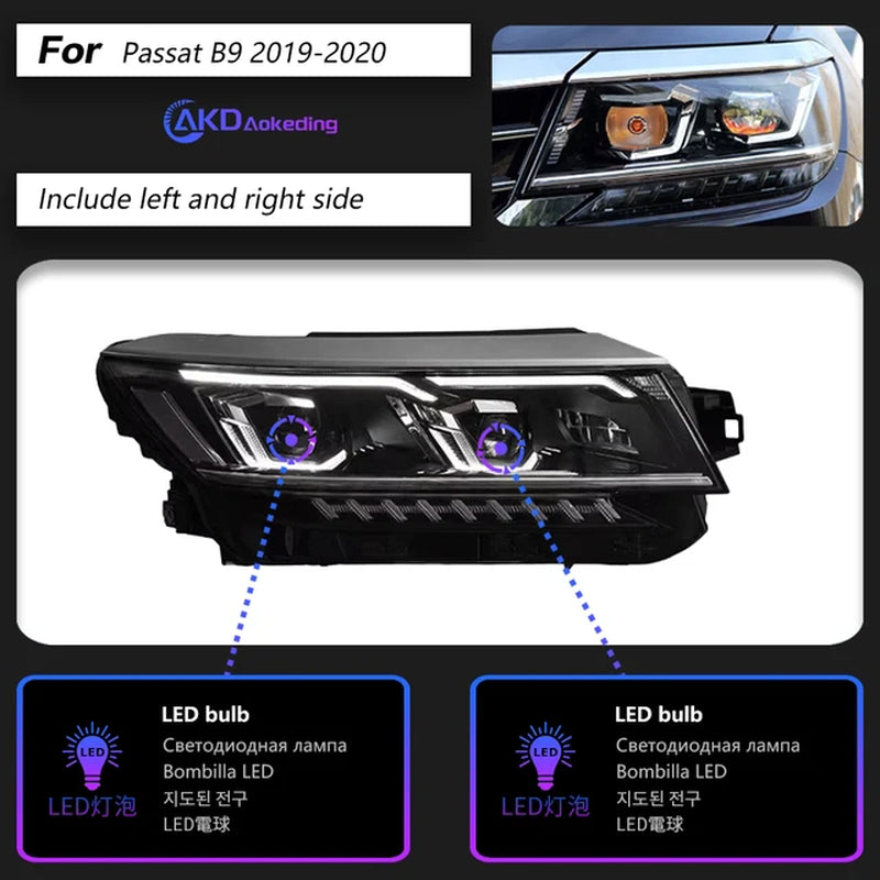 VW Passat B9 Headlights 2019-2020 New Passat US Version LED Headlight DRL Dynamic Signal Head Lamp