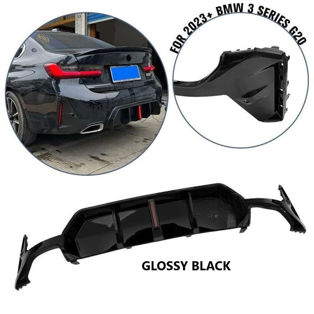 Car Craft Compatible With Bmw 3 Series G20 Lci 2023+ Rear Bumper After Lip Splitter Skirts Diffuser F1 Style Led Light Ar-bm-0259 Glossy Black - CAR CRAFT INDIA