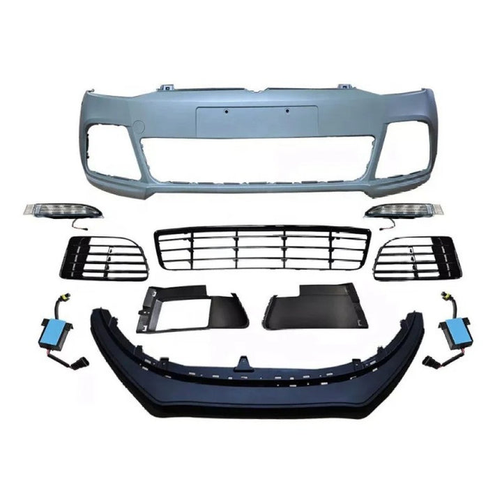 Car Craft Compatible With Vw Volkswagen Polo 2010-2024 Upgrade Facelift Convert To R Line Style Front Bumper Bodykit Fog Lamp Light Grill Mesh Front