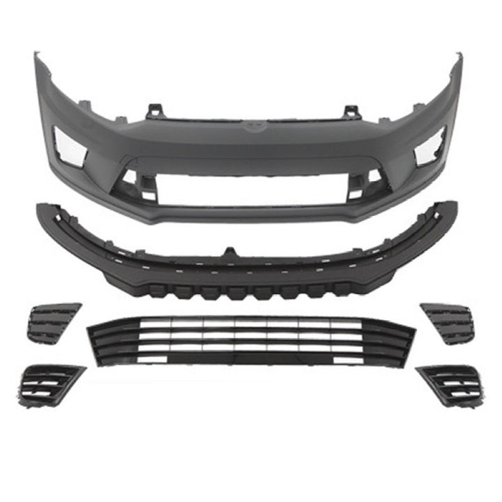 Car Craft Compatible With Vw Volkswagen Polo 2010-2024 Upgrade Facelift Convert To R400 R Line Style Front Bumper Bodykit Fog Lamp Light Grill Mesh Front