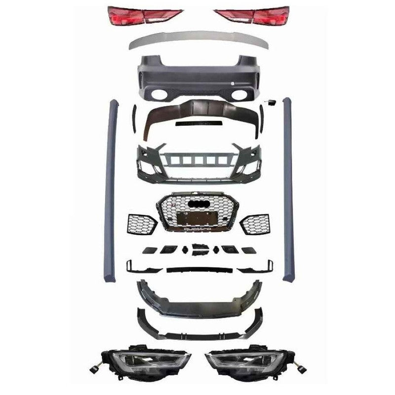 Car Craft Compatible With Audi A3 8v 2013-2016 Upgrade Facelift Convert To 2017 Style Rs3 Sport Bodykit Bumper Headlight Taillight Grill Diffuser Lip Trim Skirt Only For Car With Hid Xenon Light