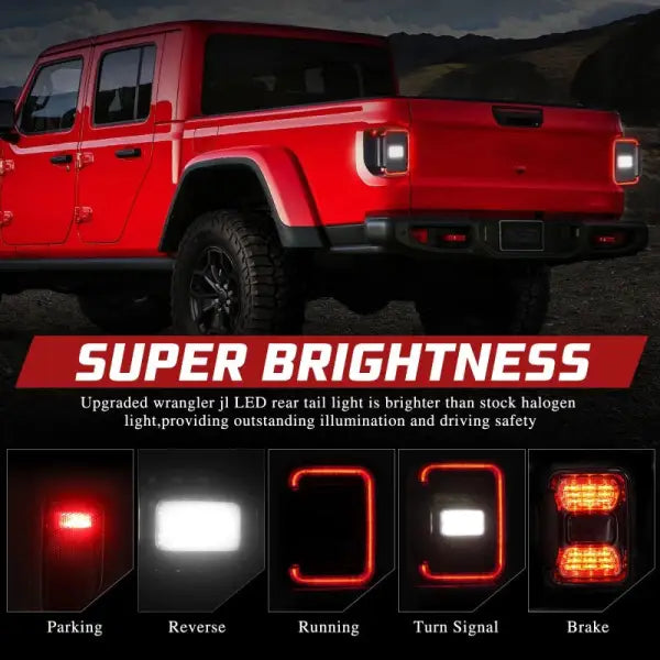 1 Pair Smoke Lens Led Tail Light Rear Reverse Lamp for Jeep Gladiator JT 2020-2022 (US/EU Version)