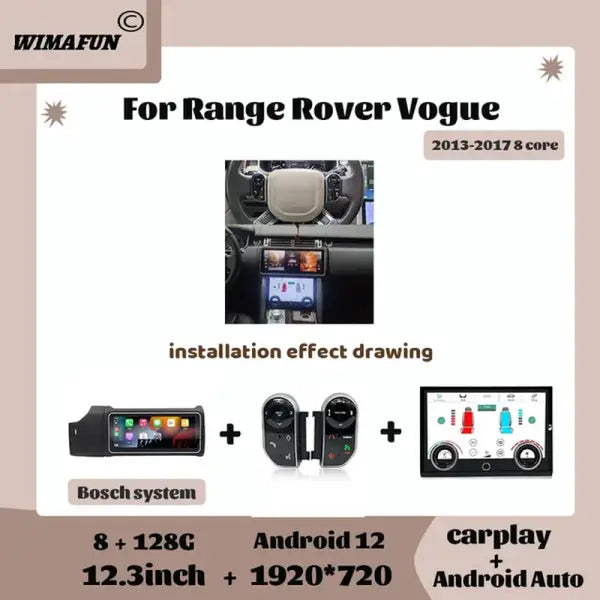 12.3" for Range Rover Vogue L405 2013-2017 Car Radio Multimedia Navigation Carplay Auto Screen Bluetooth Player Android12