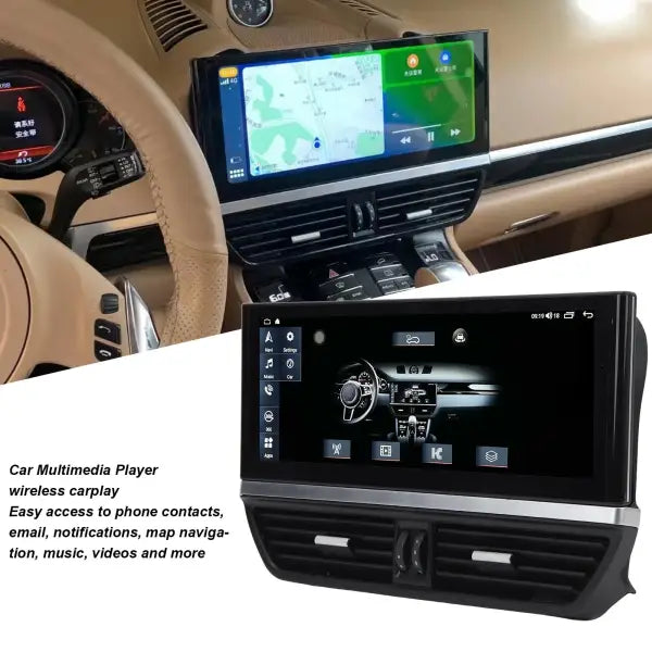 12.3In Car Multimedia Player Wireless Carplay HD Touch Screen GPS Navigation Replacement for Porsche Cayenne 92A 2010-2015