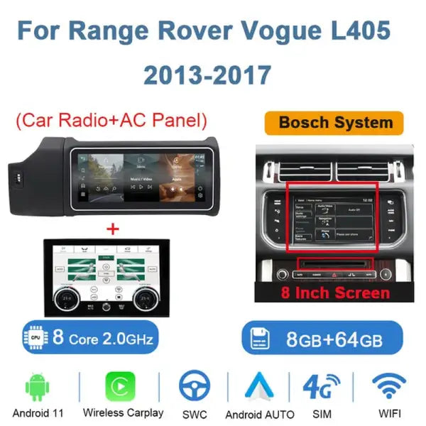 12.3Inch Android 11 Car Radio for Range Rover Vogue L405 2013-2020 AC Touching Screen Multimedia Player Navigation Stereo