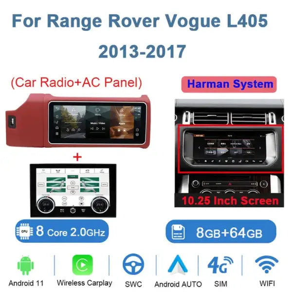 12.3Inch Android 11 Car Radio for Range Rover Vogue L405 2013-2020 AC Touching Screen Multimedia Player Navigation Stereo
