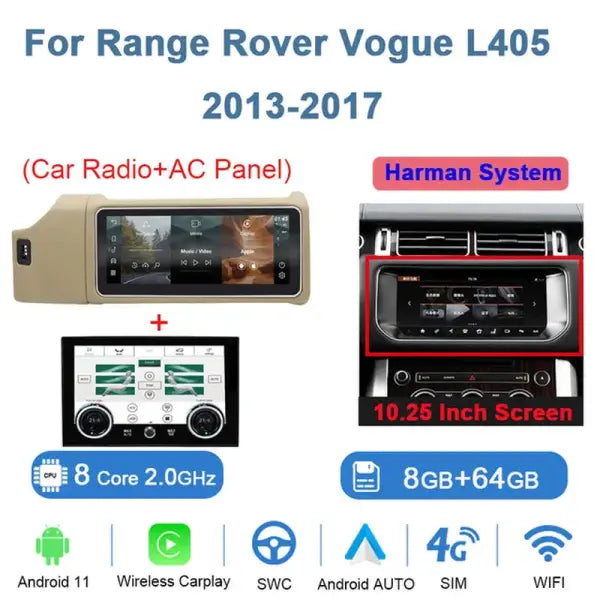 12.3Inch Android 11 Car Radio for Range Rover Vogue L405 2013-2020 AC Touching Screen Multimedia Player Navigation Stereo