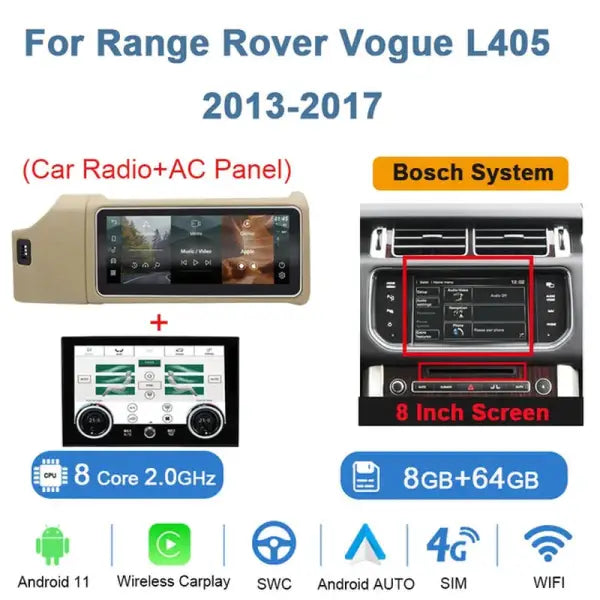 12.3Inch Android 11 Car Radio for Range Rover Vogue L405 2013-2020 AC Touching Screen Multimedia Player Navigation Stereo