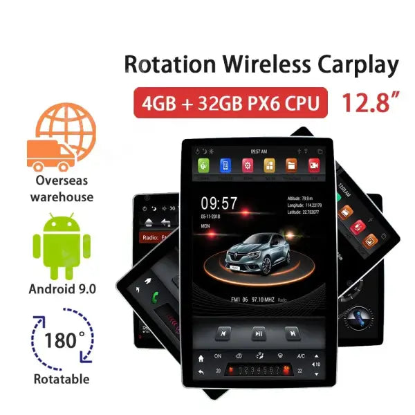 12.8 Inch Android 8.1 System 2 Din Universal Car DVD Audio PX6 360 Turn IPS Screen 1920*1080 Car Radio for Tesla Model