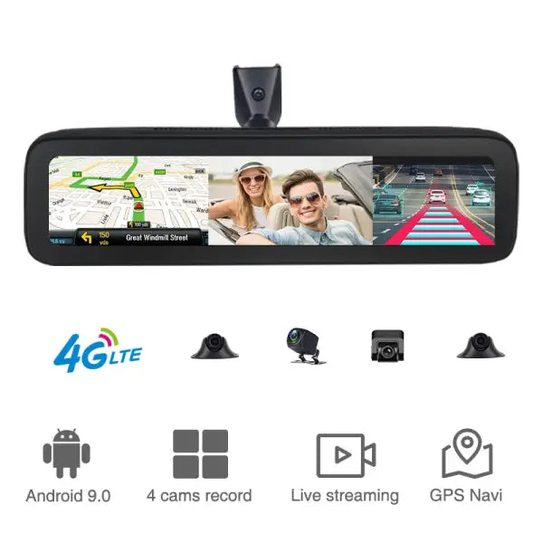 12 Inch Touch Screen Android Car DVR Full HD 4K 1080P 360 Degree Mirror Dash Camera Car Black Box Recorder