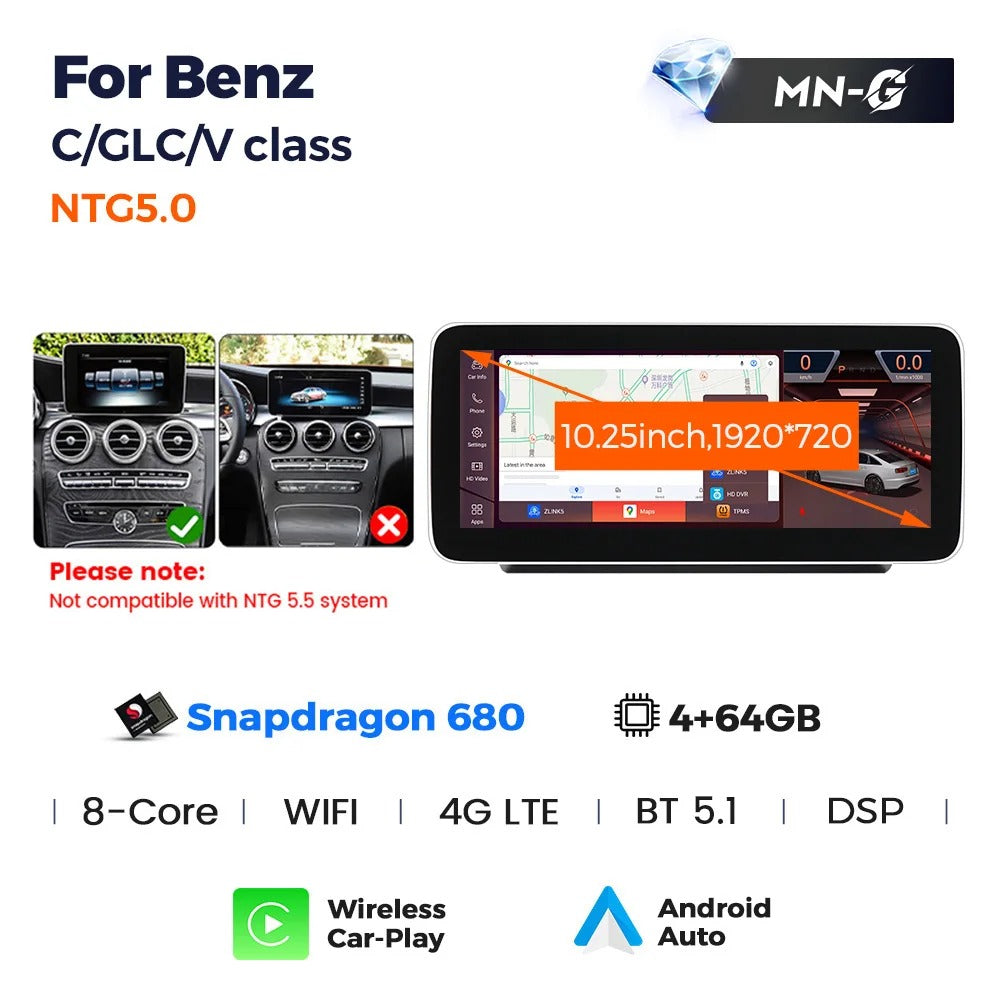 Car Craft Compatible With Mercedes Glc W253 X253 2015-2019 C Class W205 2016-2019 V class W447 2014-2019 Android Multimedia Infotainment Touchscreen Dvd Player Wireless Carplay Android Auto 4gb+64gb 12.5 Inch Cc-5214 - CAR CRAFT INDIA