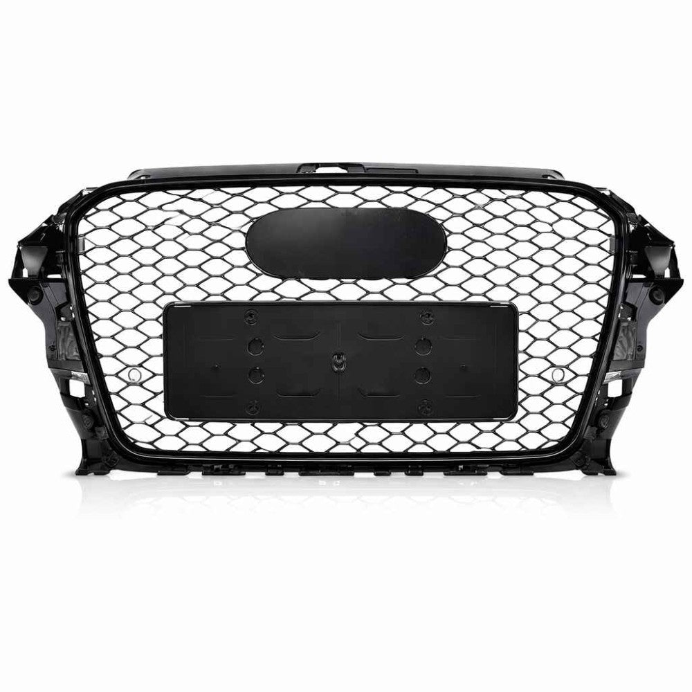 Car Craft Compatible With Audi A3 2014-2016 Upgraded Front Bumper Show Grill Rs3 S3 Rs Sport Style Black Frame Black Mesh All Logo Black A3-002 Gc - CAR CRAFT INDIA