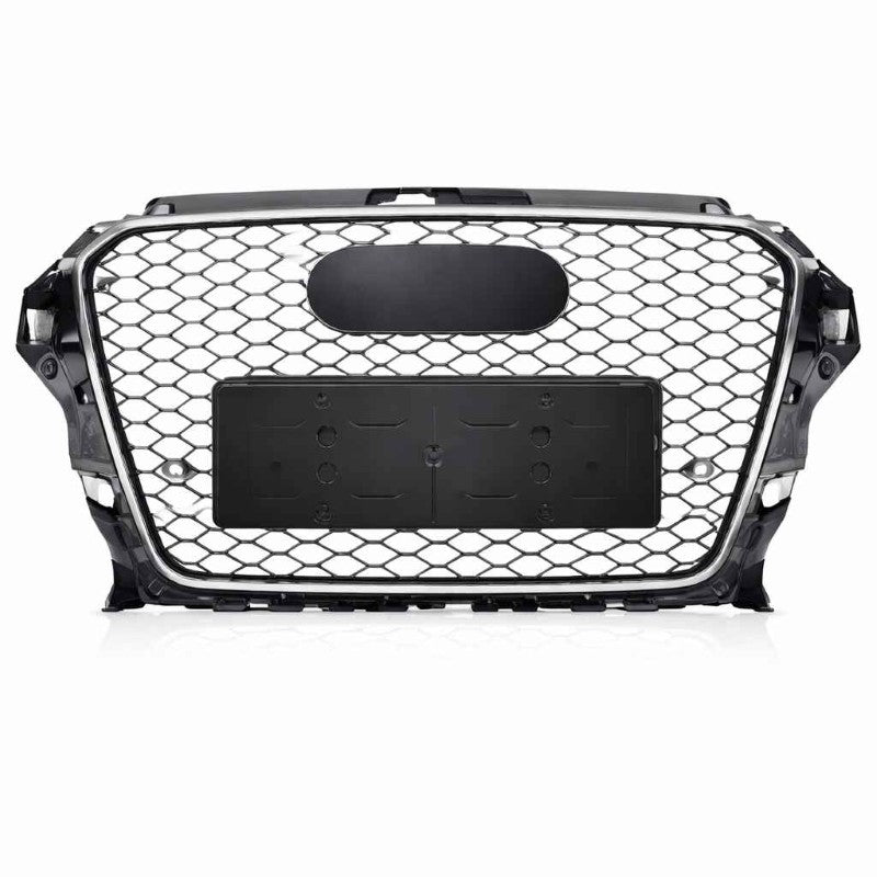 Car Craft Compatible With Audi A3 2014-2016 Upgraded Front Bumper Show Grill Rs3 S3 Rs Sport Style Silver Frame Black Mesh All Logo Silver A3-001 Gc - CAR CRAFT INDIA