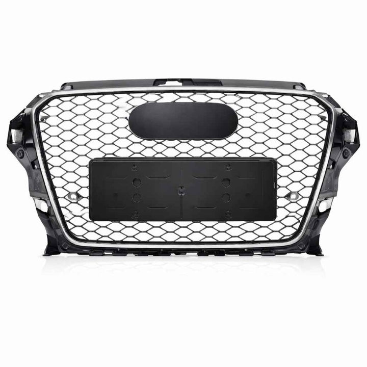 Car Craft Compatible With Audi A3 2014-2016 Upgraded Front Bumper Show Grill Rs3 S3 Rs Sport Style Silver Frame Black Mesh All Logo Silver A3-001 Gc - CAR CRAFT INDIA