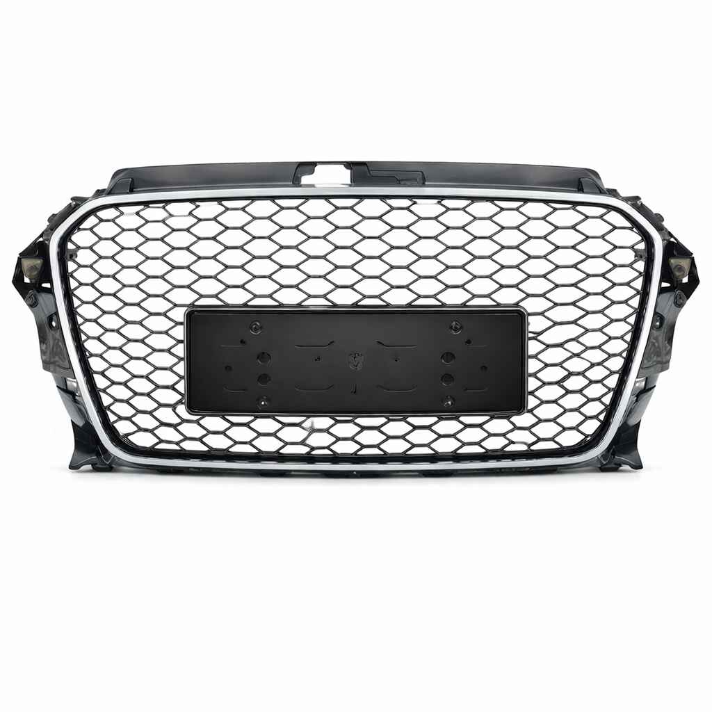 Car Craft Compatible With Audi A3 2014-2016 Upgraded Front Bumper Show Grill Rs3 S3 Rs Sport Style Silver Frame Black Mesh No Logo A3-007 Gc - CAR CRAFT INDIA