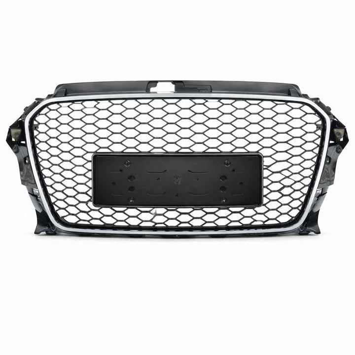 Car Craft Compatible With Audi A3 2014-2016 Upgraded Front Bumper Show Grill Rs3 S3 Rs Sport Style Silver Frame Black Mesh No Logo A3-007 Gc - CAR CRAFT INDIA