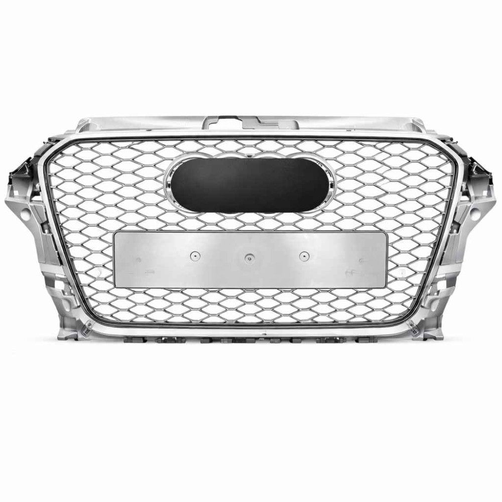 Car Craft Compatible With Audi A3 2014-2016 Upgraded Front Bumper Show Grill Rs3 S3 Rs Sport Style Silver Frame Silver Mesh All Logo Silver A3-003 Gc - CAR CRAFT INDIA