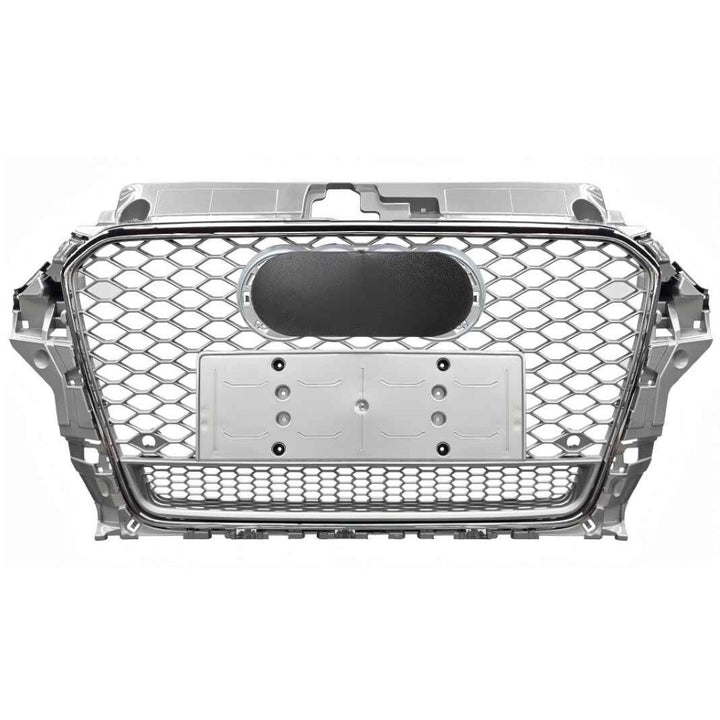 Car Craft Compatible With Audi A3 2014-2016 Upgraded Front Bumper Show Grill Rs3 S3 Rs Sport Style Silver Frame Silver Mesh All Logo Silver Quattro A3-006 Gc - CAR CRAFT INDIA