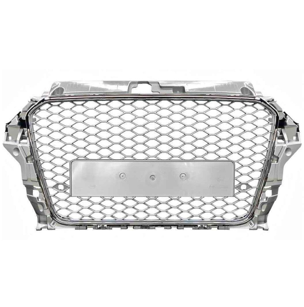 Car Craft Compatible With Audi A3 2014-2016 Upgraded Front Bumper Show Grill Rs3 S3 Rs Sport Style Silver Frame Silver Mesh No Logo A3-009 Gc - CAR CRAFT INDIA