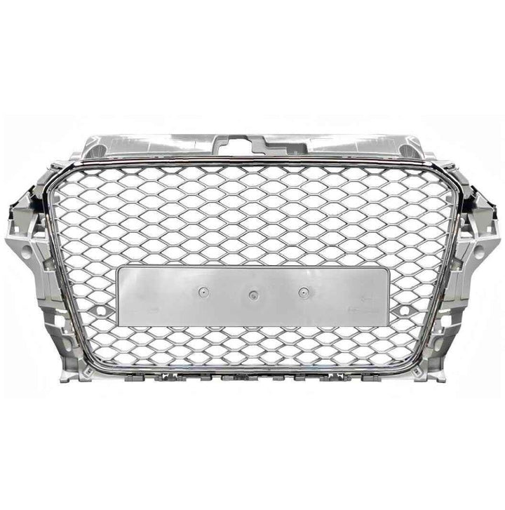 Car Craft Compatible With Audi A3 2014-2016 Upgraded Front Bumper Show Grill Rs3 S3 Rs Sport Style Silver Frame Silver Mesh No Logo A3-009 Gc - CAR CRAFT INDIA