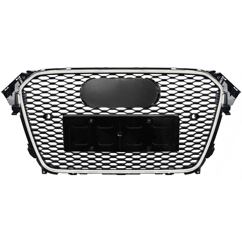 Car Craft Compatible With Audi A4 B8.5 2013-2016 Upgraded Front Bumper Show Grill Rs4 S4 Rs Sport Style Silver Frame Black Mesh All Logo Silver License Plate Eu Version A4-009 Gc